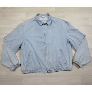 Vintage 90s LL Bean Denim Harrington Jacket (XLT) Faded Distressed Jean USA